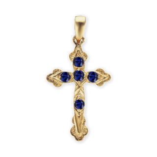 Sterling Silver Apostles Cross Pendant with Dark Blue Cubic Zirconia (30 x 15 mm)