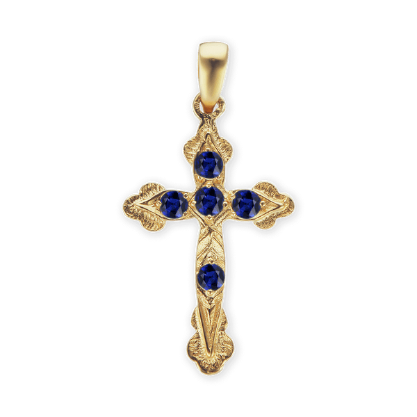 Sterling Silver Apostles Cross Pendant with Dark Blue Cubic Zirconia (30 x 15 mm)