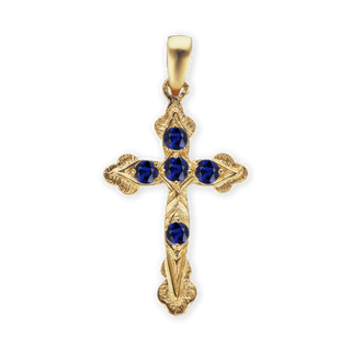 Sterling Silver Apostles Cross Pendant with Dark Blue Cubic Zirconia (30 x 15 mm)