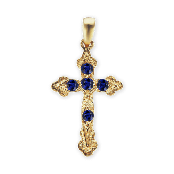 Sterling Silver Apostles Cross Pendant with Dark Blue Cubic Zirconia (30 x 15 mm)