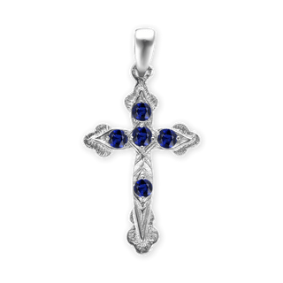 Sterling Silver Apostles Cross Pendant with Dark Blue Cubic Zirconia (30 x 15 mm)