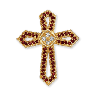 Sterling Silver Passion Cross Pendant with Red Cubic Zirconia (30 x 25 mm)