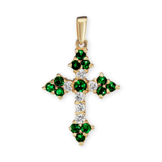 Sterling Silver Trinity Cross Pendant with Green Cubic Zirconia (27 x 16 mm)