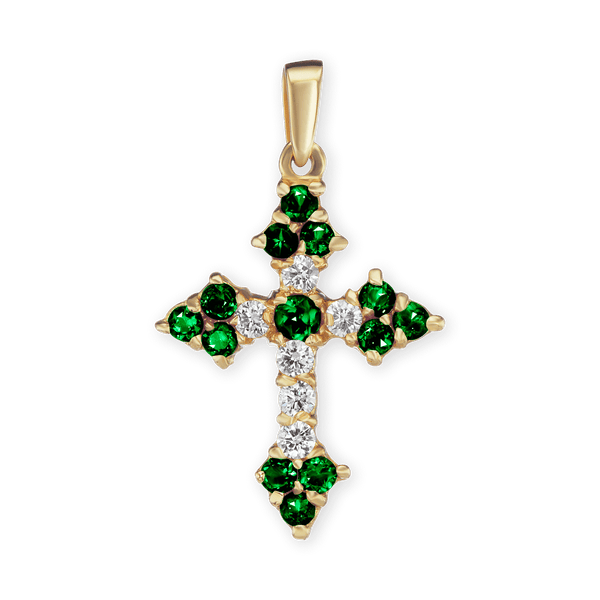 Sterling Silver Trinity Cross Pendant with Green Cubic Zirconia (27 x 16 mm)