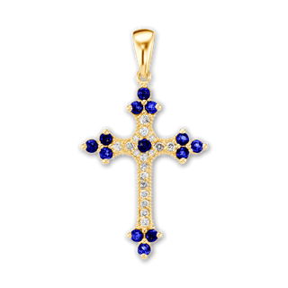 Sterling Silver Trinity Cross Pendant with Dark Blue Cubic Zirconia (38 x 22 mm)