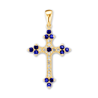 Sterling Silver Trinity Cross Pendant with Dark Blue Cubic Zirconia (38 x 22 mm)