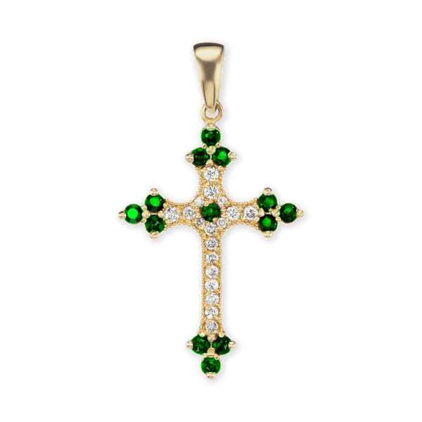 Sterling Silver Trinity Cross Pendant with Green Cubic Zirconia (38 x 22 mm)