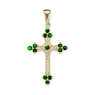 Sterling Silver Trinity Cross Pendant with Green Cubic Zirconia (38 x 22 mm)