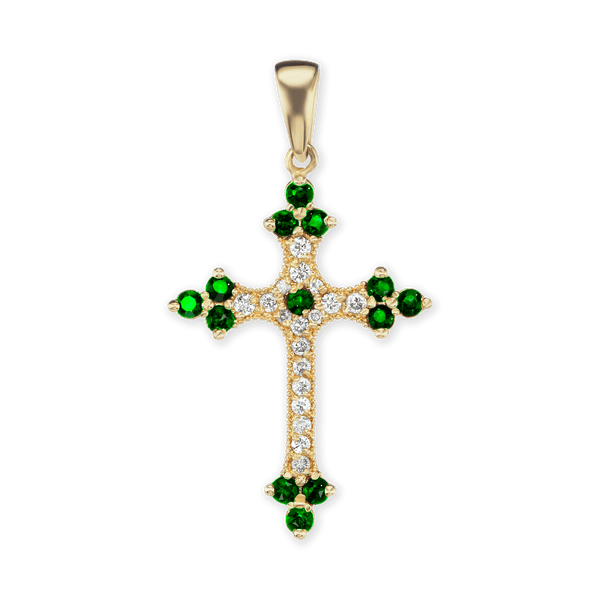 Sterling Silver Trinity Cross Pendant with Green Cubic Zirconia (38 x 22 mm)