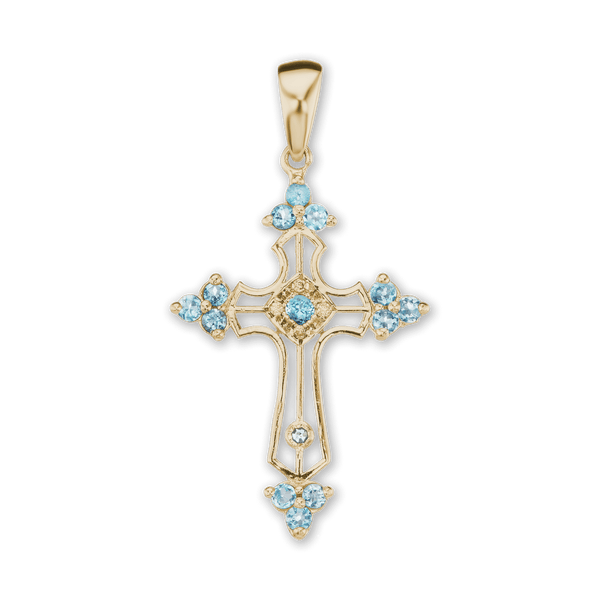 Sterling Silver Trinity Cross Pendant with Light Blue Cubic Zirconia (38 x 22 mm)