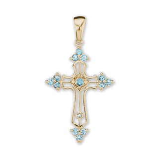 Sterling Silver Trinity Cross Pendant with Light Blue Cubic Zirconia (38 x 22 mm)