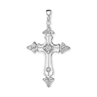 Sterling Silver Trinity Cross Pendant with Cubic Zirconia (38 x 22 mm)