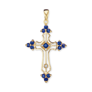 Sterling Silver Trinity Cross Pendant with Dark Blue Cubic Zirconia (38 x 22 mm)