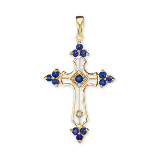 Sterling Silver Trinity Cross Pendant with Dark Blue Cubic Zirconia (38 x 22 mm)