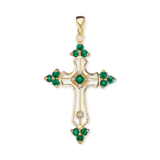 Sterling Silver Trinity Cross Pendant with Green Cubic Zirconia (38 x 22 mm)