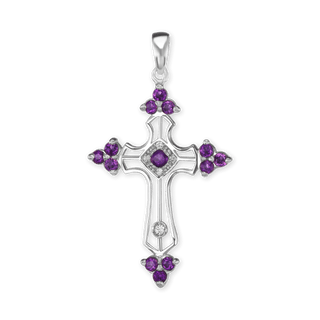 Sterling Silver Trinity Cross Pendant with Purple Cubic Zirconia (38 x 22 mm)