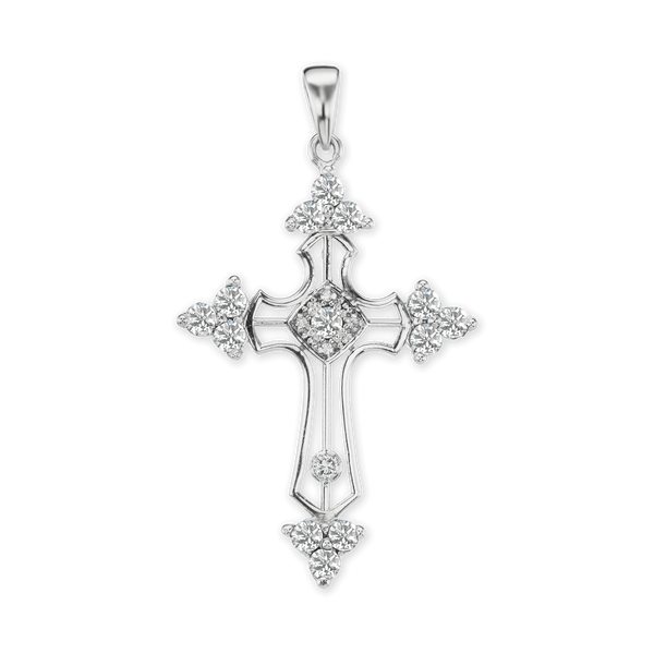 Sterling Silver Trinity Cross Pendant with Cubic Zirconia (51 x 29 mm)