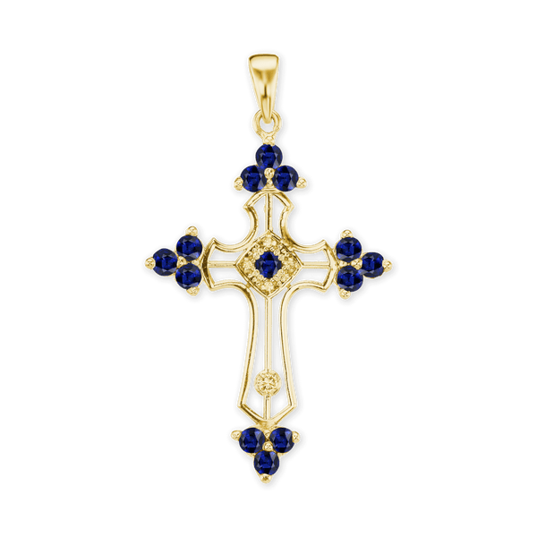 Sterling Silver Trinity Cross Pendant with Dark Blue Cubic Zirconia (51 x 29 mm)