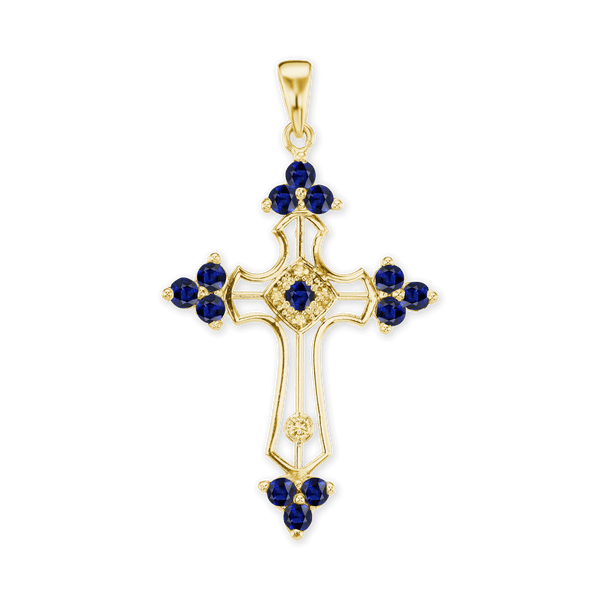 Sterling Silver Trinity Cross Pendant with Dark Blue Cubic Zirconia (51 x 29 mm)