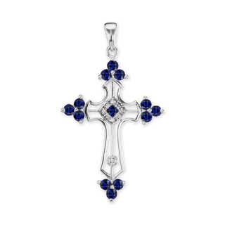 Sterling Silver Trinity Cross Pendant with Dark Blue Cubic Zirconia (51 x 29 mm)