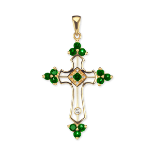 Sterling Silver Trinity Cross Pendant with Green Cubic Zirconia (51 x 29 mm)