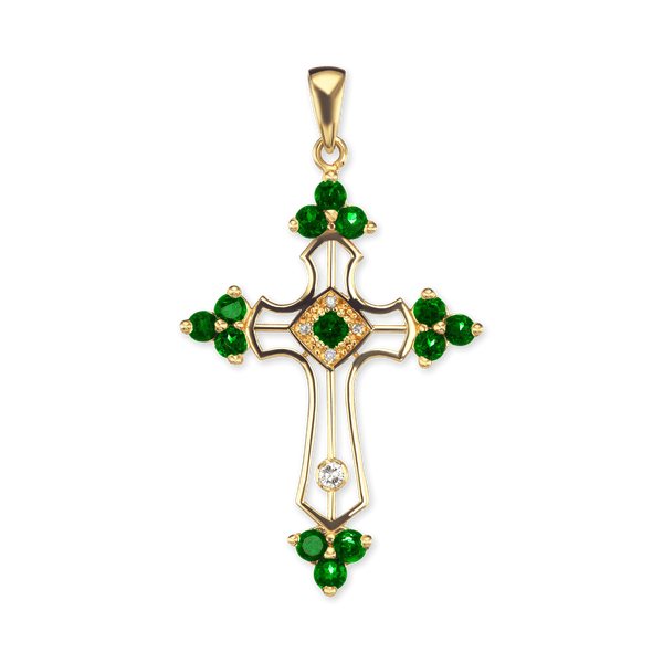 Sterling Silver Trinity Cross Pendant with Green Cubic Zirconia (51 x 29 mm)