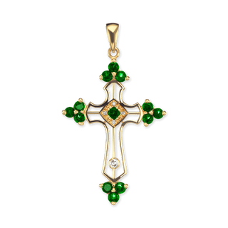 Sterling Silver Trinity Cross Pendant with Green Cubic Zirconia (51 x 29 mm)