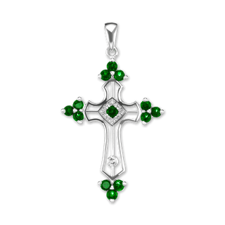 Sterling Silver Trinity Cross Pendant with Green Cubic Zirconia (51 x 29 mm)