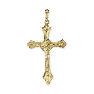 14K Yellow Gold Trefoil Crucifix Pendant (47 x 25 mm)