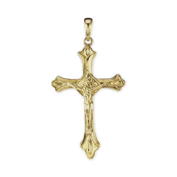 14K Yellow Gold Trefoil Crucifix Pendant (47 x 25 mm)