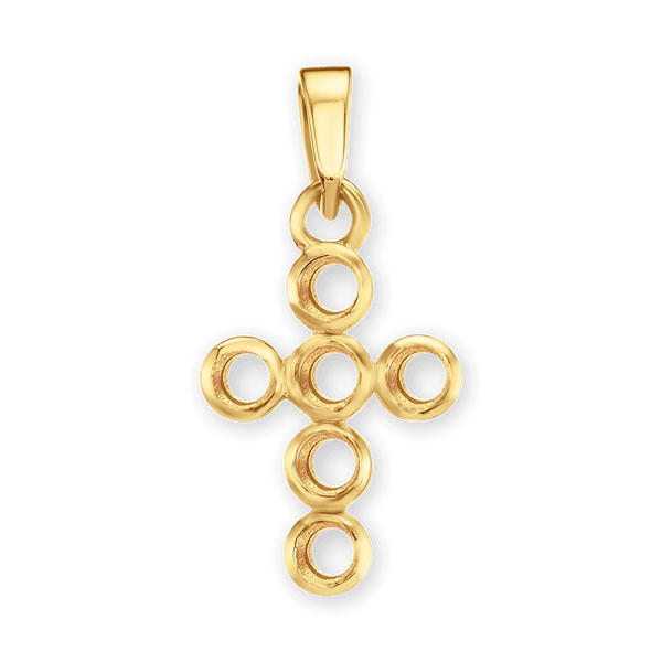 14K Gold Bezel Set Classic Cross 6 Stone Pendant Mounting (20 x 10 mm)