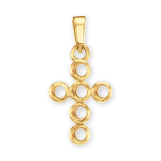 14K Gold Bezel Set Classic Cross 6 Stone Pendant Mounting (20 x 10 mm)