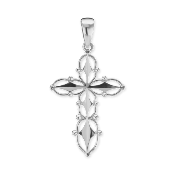 14K Gold Filigree Cross Pendant with Beaded Design (39 x 21 mm)