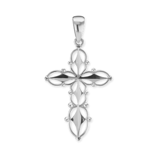 14K Gold Filigree Cross Pendant with Beaded Design (39 x 21 mm)