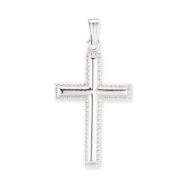 14K Gold Raised Classic Cross with Detailed Edge (32 x 16 mm)