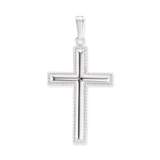 Sterling Silver Raised Cross with Detailed Edge (41 x 21 mm)