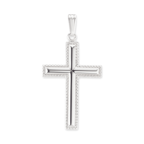 Sterling Silver Raised Cross with Detailed Edge (41 x 21 mm)