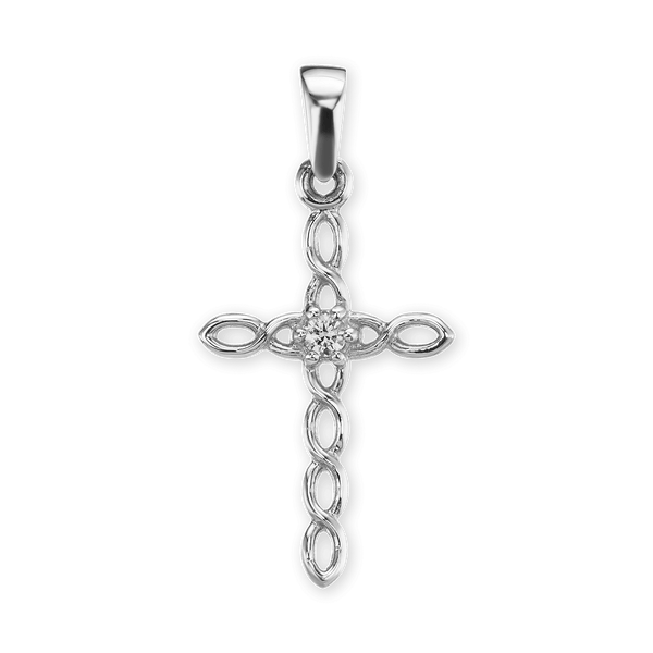 14K Gold Twisted Cross Pendant with Diamond (25 x 12 mm)