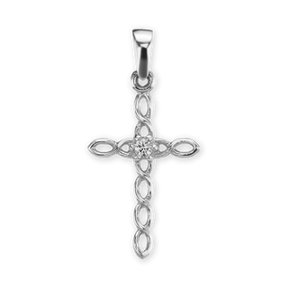 14K Gold Twisted Cross Pendant with Diamond (25 x 12 mm)