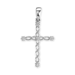 14K Gold Twisted Filigree Cross Pendant with Diamonds (29 x 16 mm)