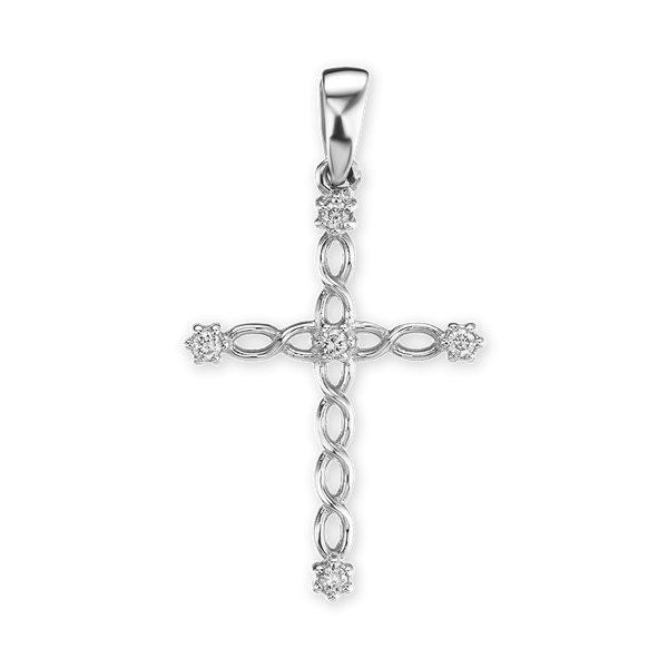 14K Gold Twisted Filigree Cross Pendant with Diamonds (29 x 16 mm)