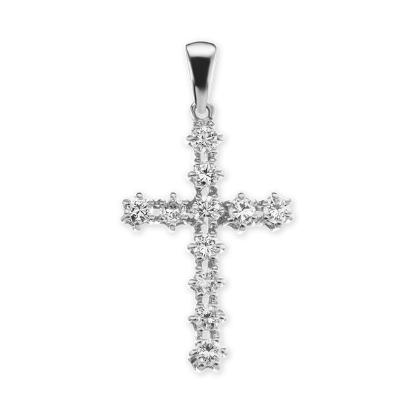 14K Gold Contemporary Cross Pendant with Diamonds (39 x 20 mm)