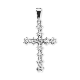 14K Gold Contemporary Cross Pendant with Diamonds (39 x 20 mm)