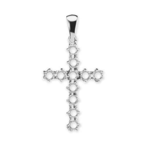 14K Gold Contemporary Cross 11 Stone Pendant Mounting (39 x 20 mm)