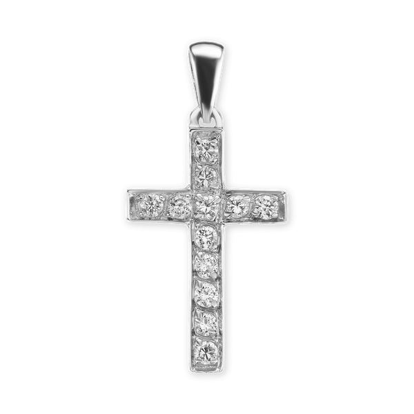 14K Gold Classic Cross Pendant with Diamonds (34 x 17 mm)