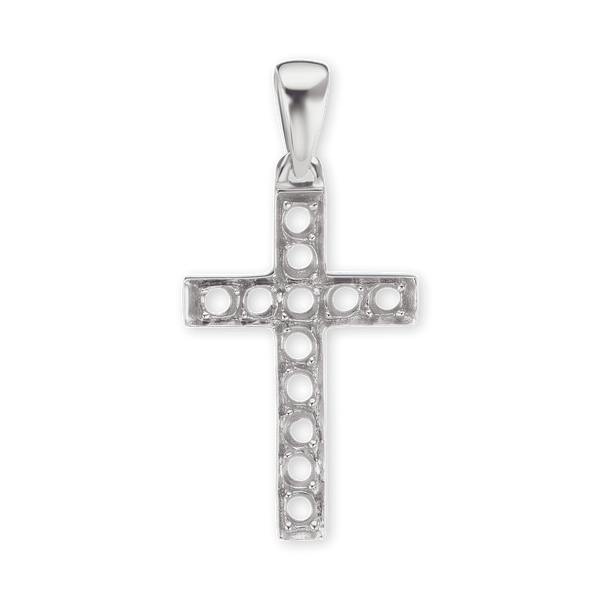 14K Gold Classic Cross 11 Stone Pendant Mounting (34 x 17 mm)