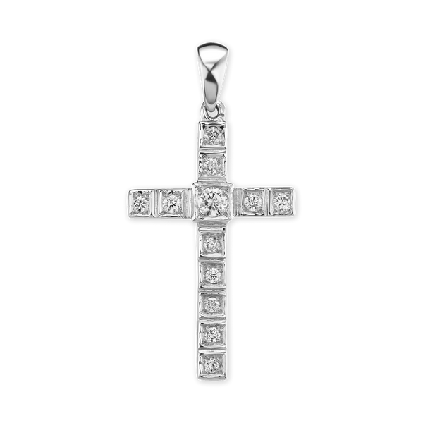 14K Gold Classic Cross Pendant with Diamonds (40 x 20 mm)