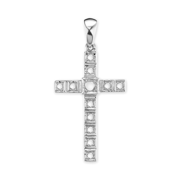 14K Gold Classic Cross 11 Stone Pendant Mounting (40 x 20 mm)