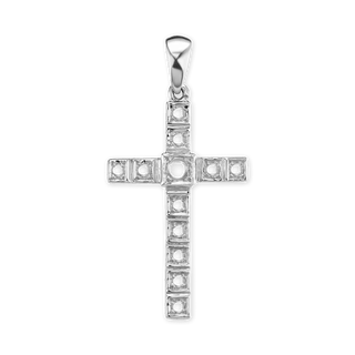 14K Gold Classic Cross 11 Stone Pendant Mounting (40 x 20 mm)