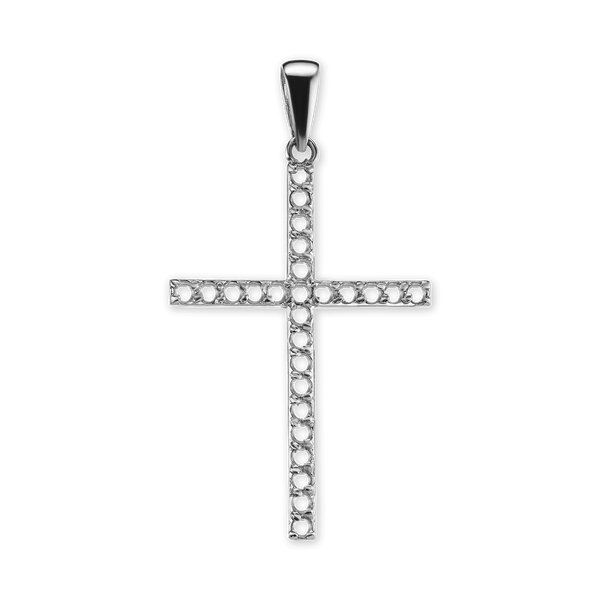 14K Gold Thin Cross 26 Stone Pendant Mounting (44 x 24 mm)